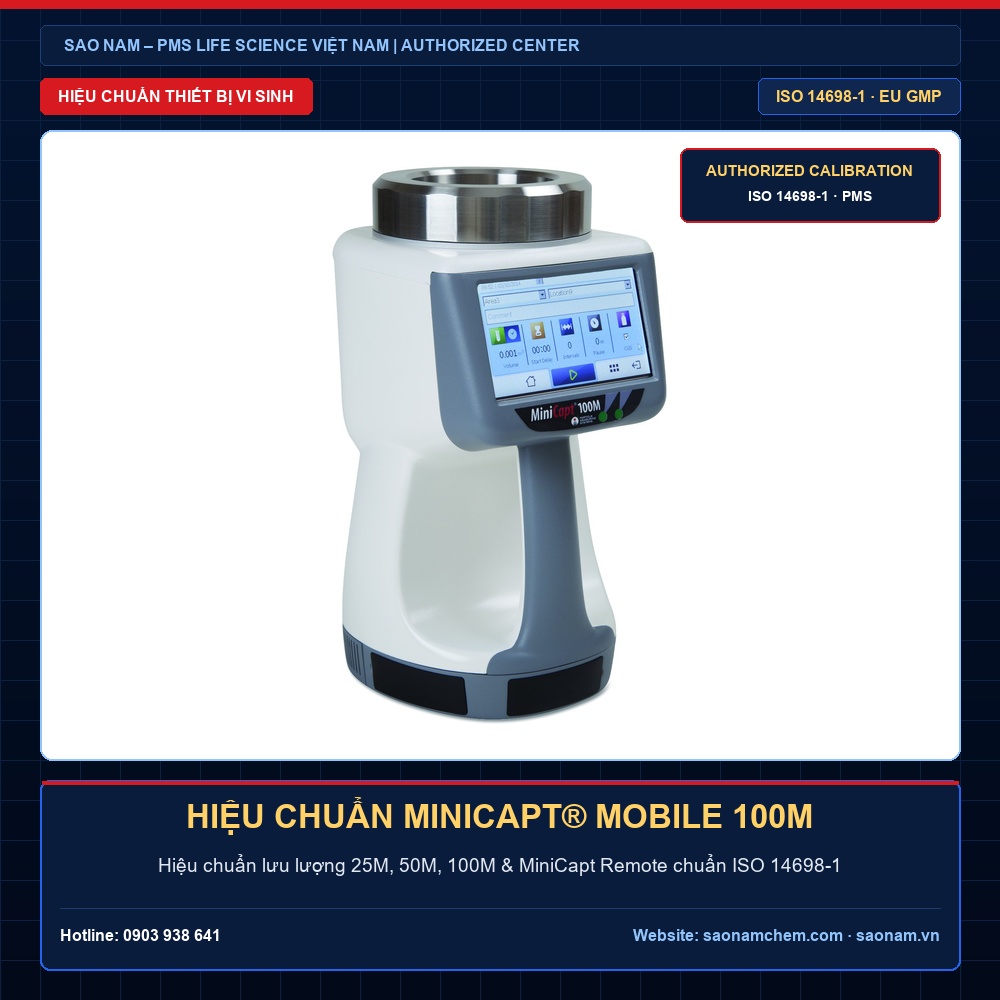 Dịch vụ hiệu chuẩn máy lấy mẫu vi sinh MiniCapt® Mobile 100M – ISO 14698-1 · Authorized PMS | SAO NAM PMS Việt Nam Dịch vụ hiệu chuẩn máy lấy mẫu vi sinh MiniCapt® Mobile 100M đạt chuẩn ISO 14698-1 · Authorized PMS, phân phối và hiệu chuẩn chính hãng bởi SAO NAM