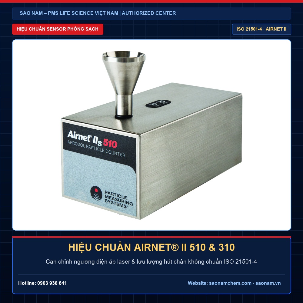 Dịch Vụ Hiệu Chuẩn Cảm Biến Airnet® II-510 & Airnet II-310 Chính Hãng PMS | SAO NAM Dịch vụ hiệu chuẩn máy đếm tiểu phân Airnet II-510 và Airnet II-310 chính hãng PMS theo chuẩn ISO 21501-4