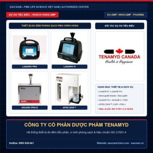 Thiết bị đếm tiểu phân Lasair III, Lasair Pro, lấy mẫu vi sinh MiniCapt, IsoAir và APSS-2000 hãng PMS tại dự án CÔNG TY CỔ PHẦN DƯỢC PHẨM TENAMYD do SAO NAM cung cấp và hiệu chuẩn ISO 21501-4