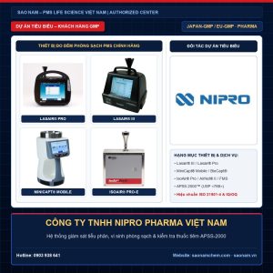 Thiết bị đếm tiểu phân Lasair III, Lasair Pro, lấy mẫu vi sinh MiniCapt, IsoAir và APSS-2000 hãng PMS tại dự án CÔNG TY TNHH NIPRO PHARMA VIỆT NAM do SAO NAM cung cấp và hiệu chuẩn ISO 21501-4