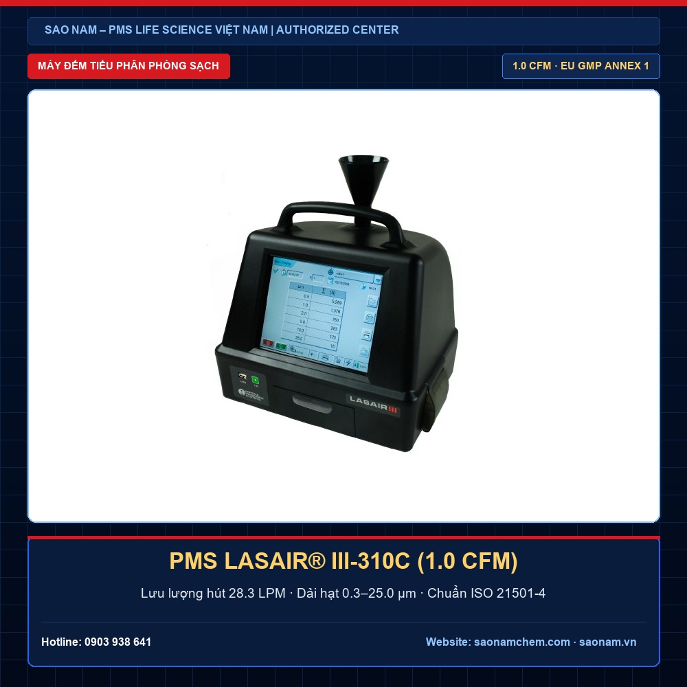 Máy Đếm Hạt Tiểu Phân Lasair® III-310C PMS (USA) – Lưu Lượng 1.0 CFM | SAO NAM Máy đếm hạt tiểu phân Lasair III-310C PMS USA lưu lượng 1.0 CFM chuyên ngành Dược phẩm chuẩn ISO 21501-4 tại SAO NAM
