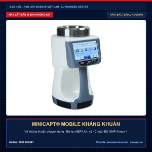 Máy lấy mẫu vi sinh MiniCapt® Mobile vỏ kháng khuẩn PMS đạt chuẩn ISO 14698-1 · EU GMP Annex 1, phân phối và hiệu chuẩn chính hãng bởi SAO NAM