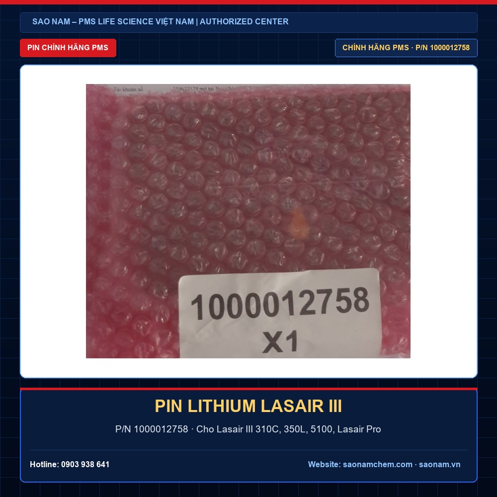 Pin Lithium Chính Hãng P/N 1000012758 Cho Máy Đếm Tiểu Phân PMS | SAO NAM - PMS Life Science Vietnam Pin lithium chính hãng P/N 1000012758 cho máy đếm tiểu phân PMS Lasair III - SAO NAM Authorized PMS Center