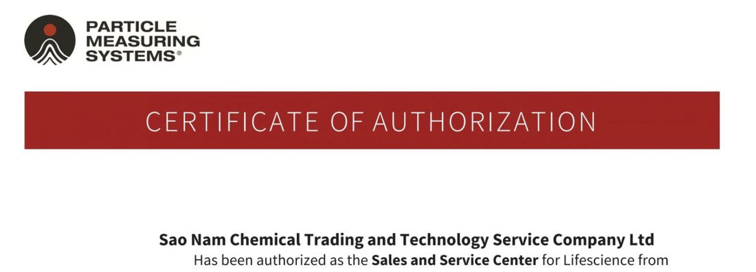 Certificate of Authorization Particle Measuring Systems cấp cho Sao Nam