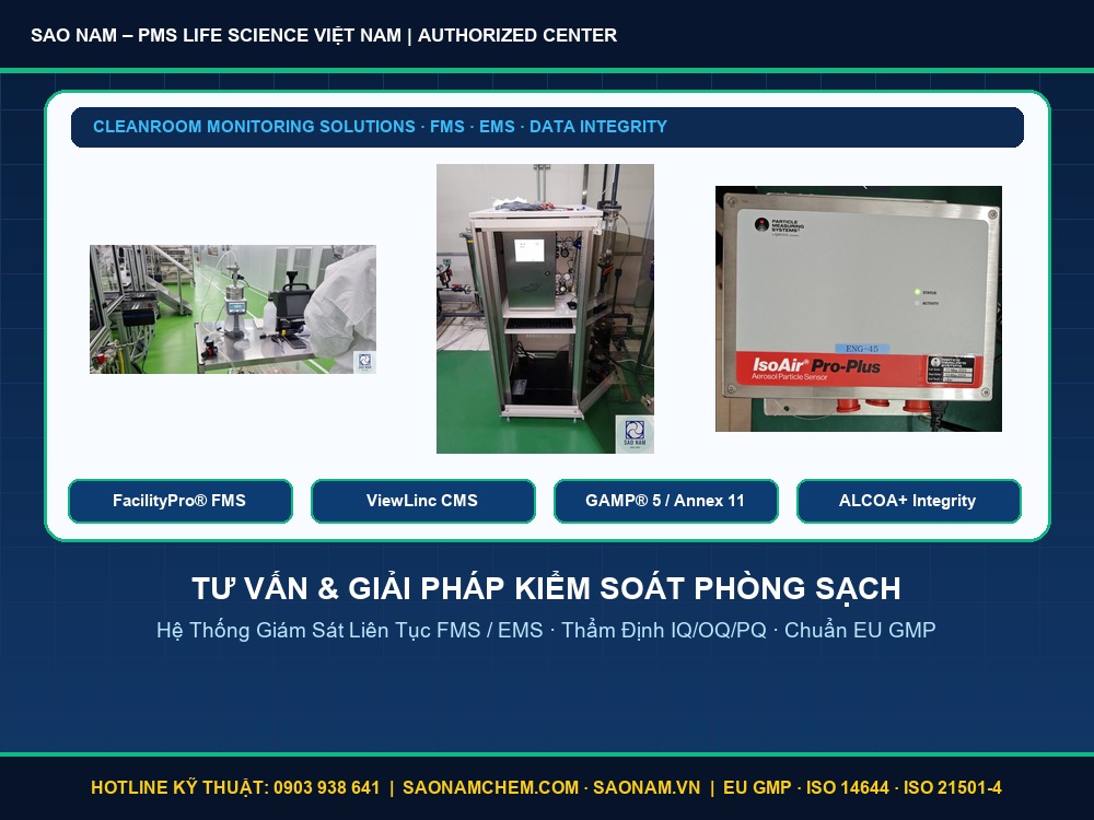 Tư vấn và cung cấp giải pháp hệ thống giám sát liên tục phòng sạch FMS EMS tiểu phân vi sinh nhiệt ẩm chênh áp chuẩn EU GMP Annex 1 tại SAO NAM