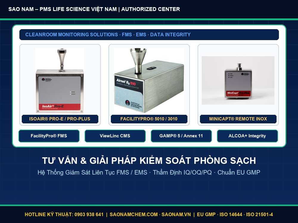 Tư vấn giải pháp hệ thống giám sát phòng sạch FMS/EMS – IsoAir® Pro-E, FacilityPro®, MiniCapt® Remote đạt chuẩn EU GMP Annex 1 · GAMP 5 · ALCOA+, phân phối và hiệu chuẩn chính hãng bởi SAO NAM